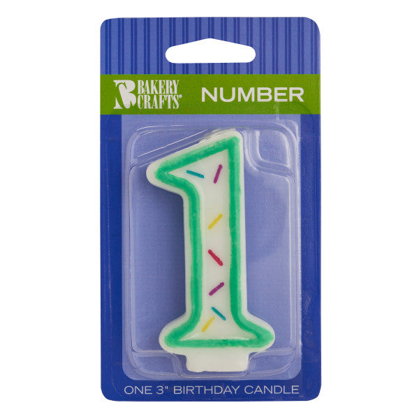 2014 - #1 CONFETTI CANDLE WITH GREEN BORDER